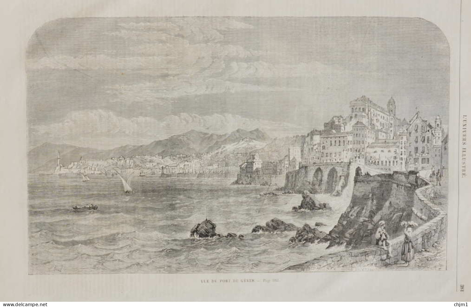Vue Du Port De Gènes - Page Originale 1861 - Documents Historiques