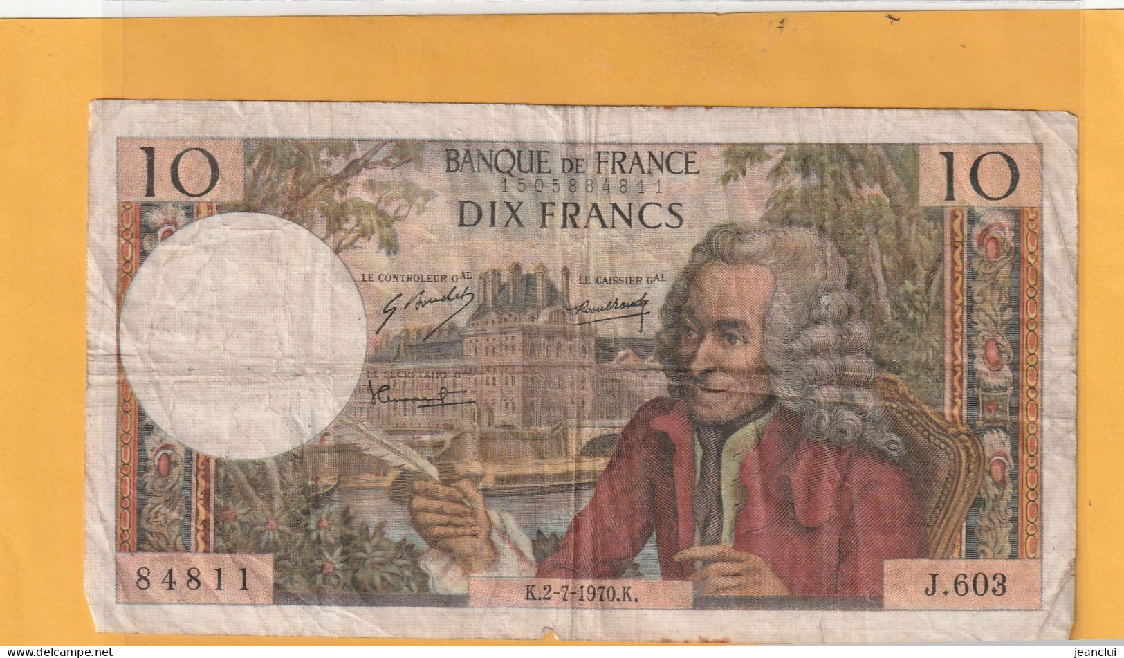 10 FRANCS VOLTAIRE  .  2-7-1970    -  SERIE =  J.603  .  N°  84811   .  2 SCANNES - 10 F 1963-1973 ''Voltaire''