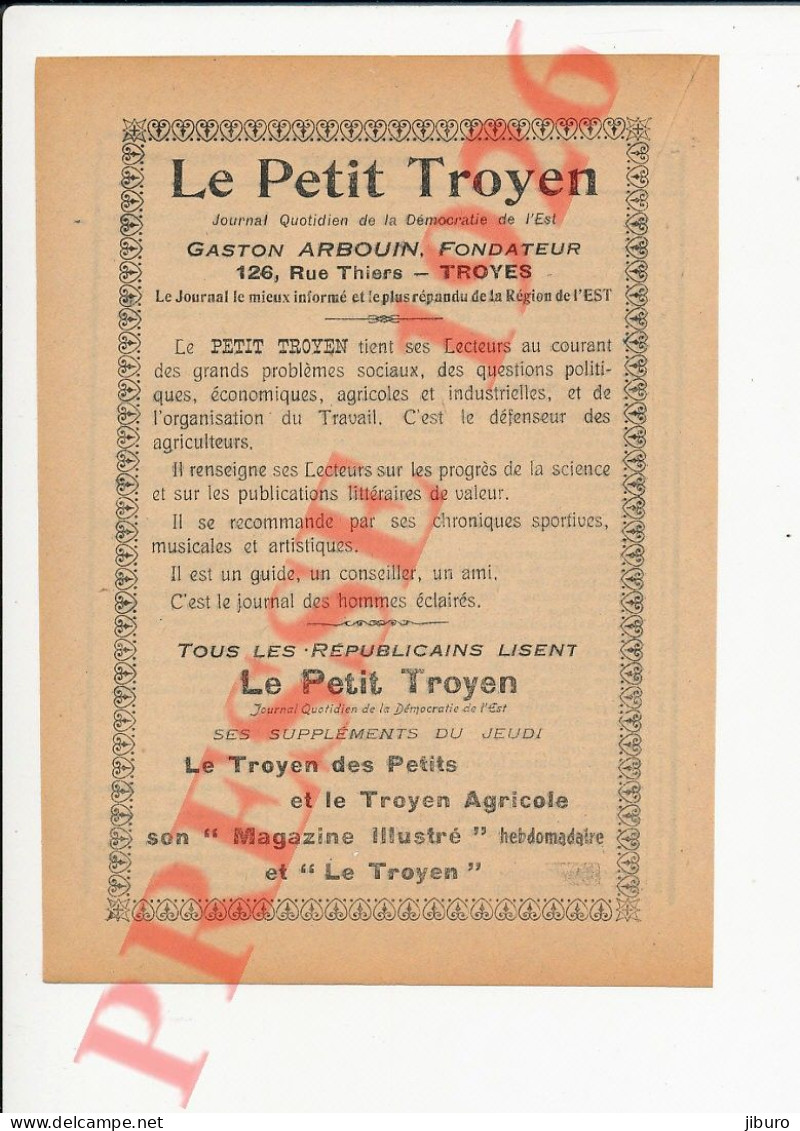 Publicité 1926 Le Petit Troyen Gaston Arbouin Fondateur Troyes 250/43 - Zonder Classificatie