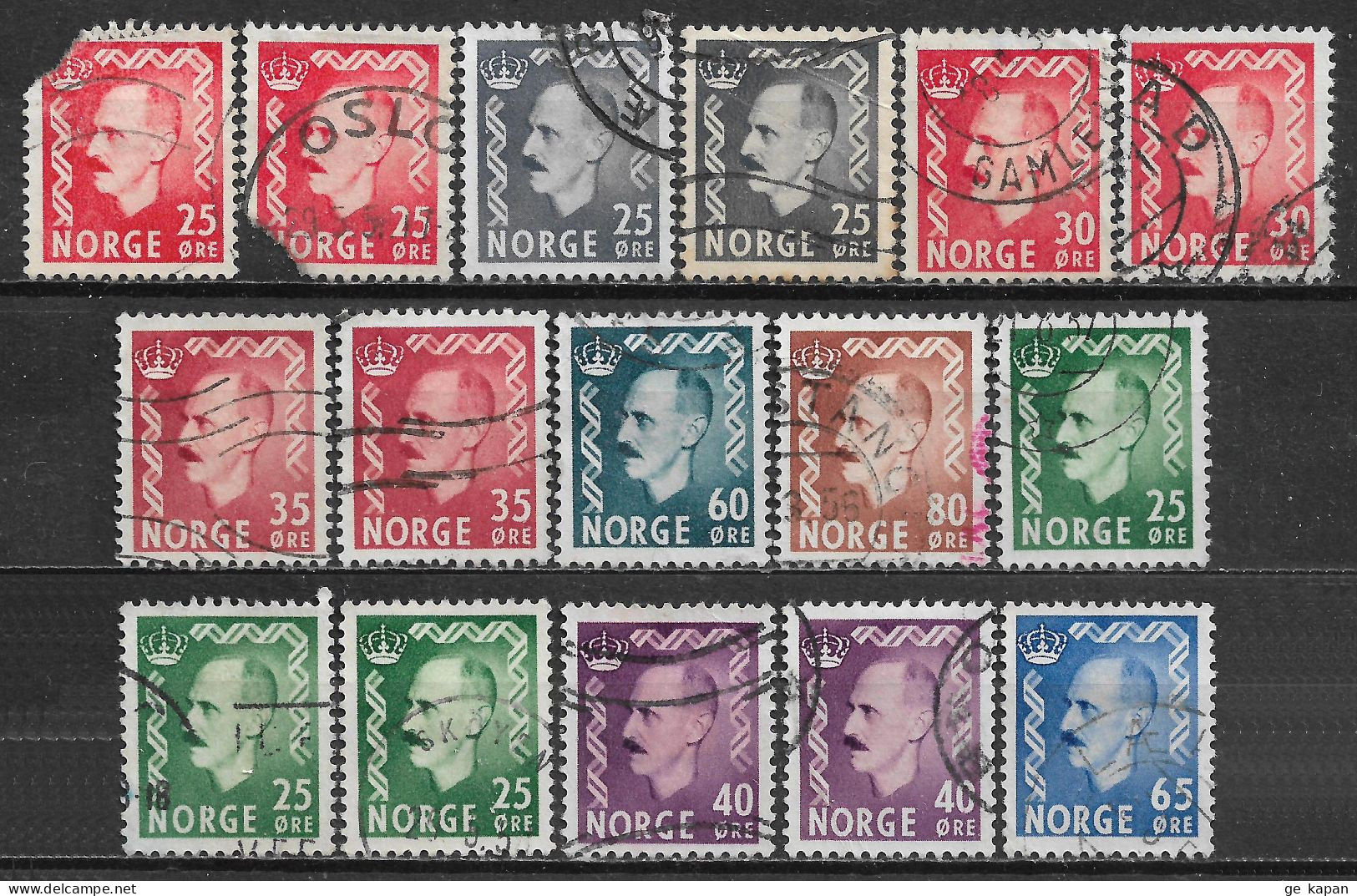 1950,1955 NORWAY SET OF 16 USED STAMPS (Michel # 358,359,361,362,396,398,399) CV €3.40 - Gebruikt