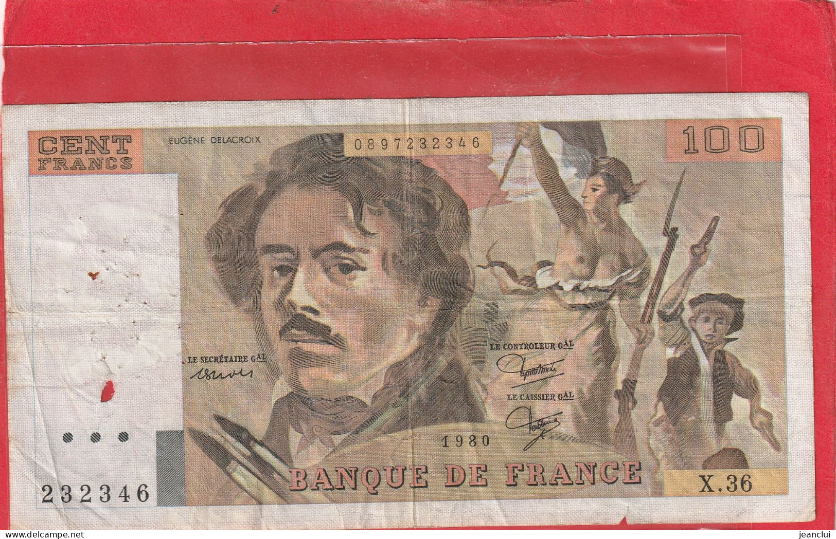 100 FRANCS DELACROIX MODIFIE  .  1980    -  SERIE =  X.36  .  N°  232346   .  2 SCANNES - 100 F 1978-1995 ''Delacroix''