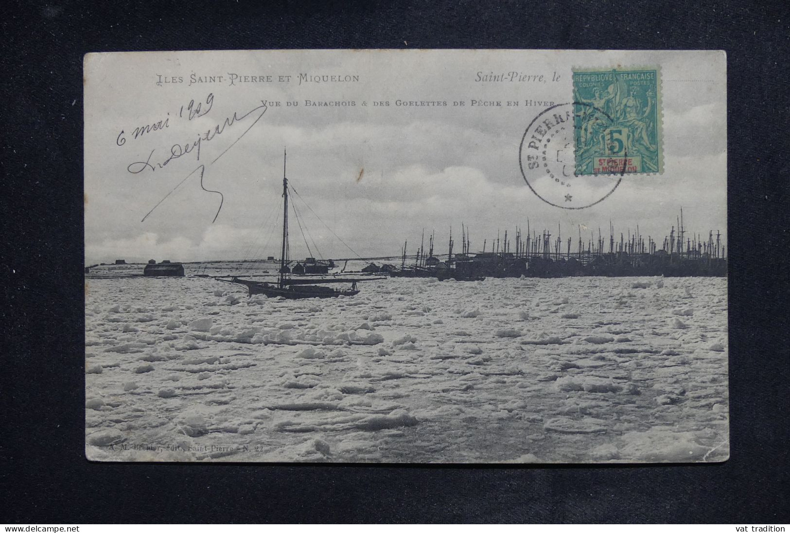 ST PIERRE ET MIQUELON - Affranchissement Groupe Sur Carte Postale En 1909 Pour La France- L 150968 - Lettres & Documents