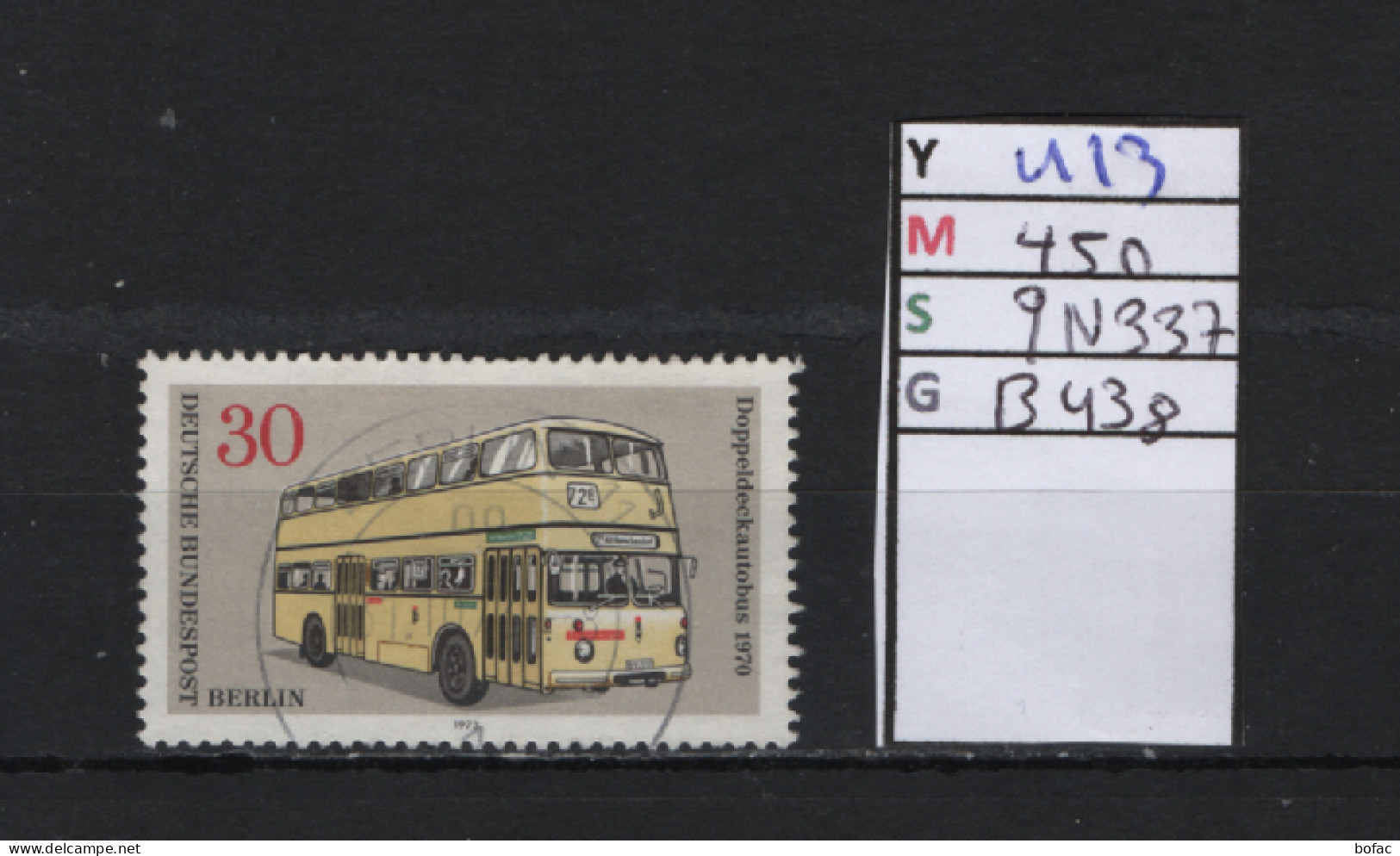 P. FIXE Obl 413 YT 450 MIC 9N337 SCO B438 GIB Autobus à Impériale Transports Berlinois 1973 *Berlin* 75/03 - Used Stamps