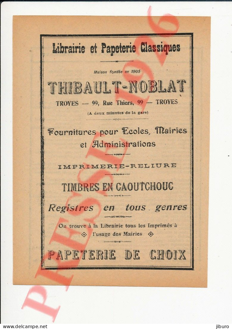 Publicité 1926 Thibault-Noblat Librairie Papeterie Troyes 250/43 - Zonder Classificatie