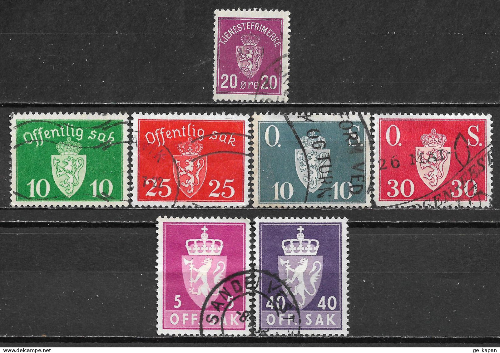 1926-1955 NORWAY SET OF 7 OFFICIAL USED STAMPS (Michel # 4,35,55,62,64,68x,75x) - Officials