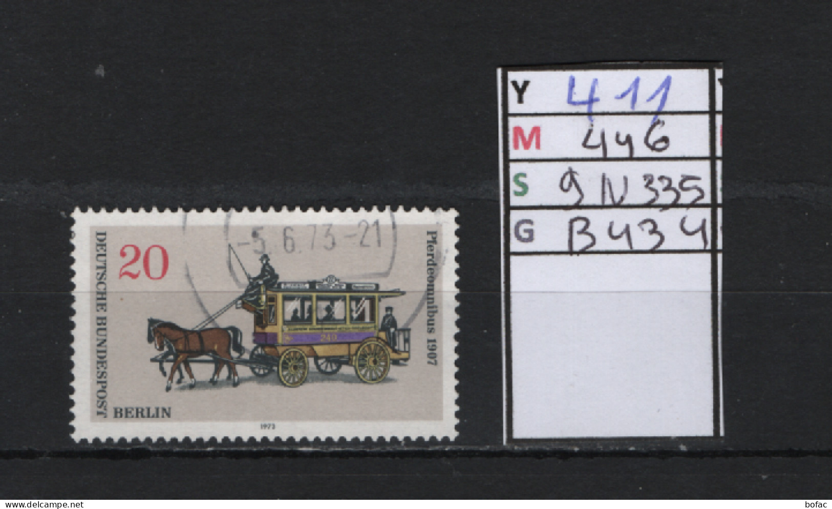 P. FIXE Obl 411 YT 446 MIC 9N335 SCO B434 GIB Hippomobile Transports Berlinois 1973 *Berlin* 75/03 - Used Stamps