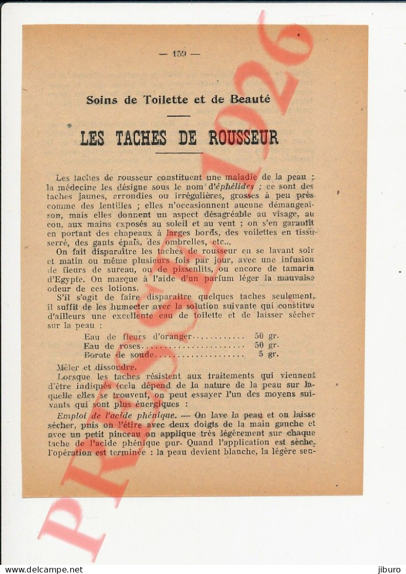 Doc 1926 Les Tâches De Rousseur Eau De Fleurs D'oranger Roses Borate De Soude + Oreille Musicale Organe Enfant Musique - Zonder Classificatie