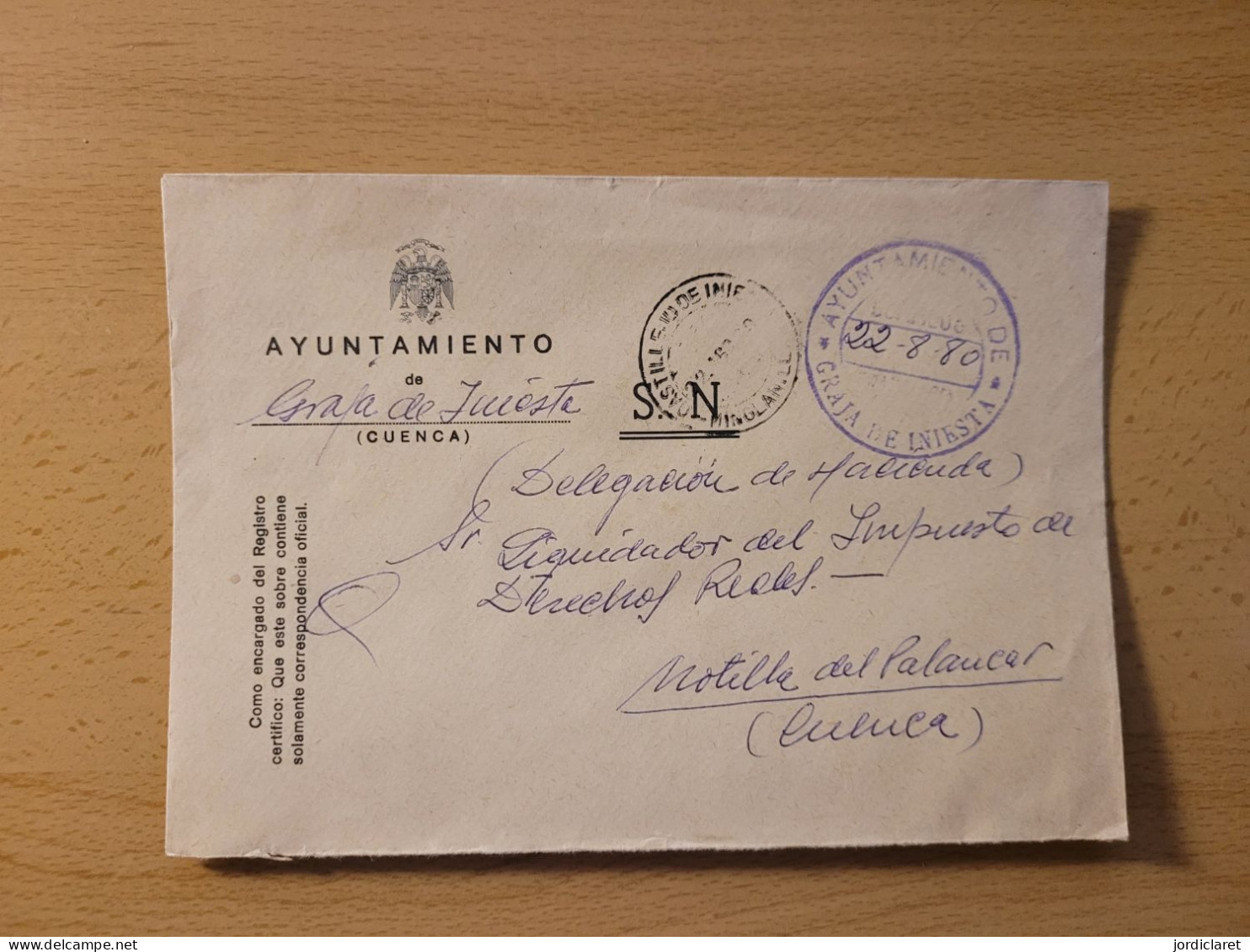 AYUNTAMIENTO  GRAJA DE INIESTA 1980  CUENCA - Franquicia Postal