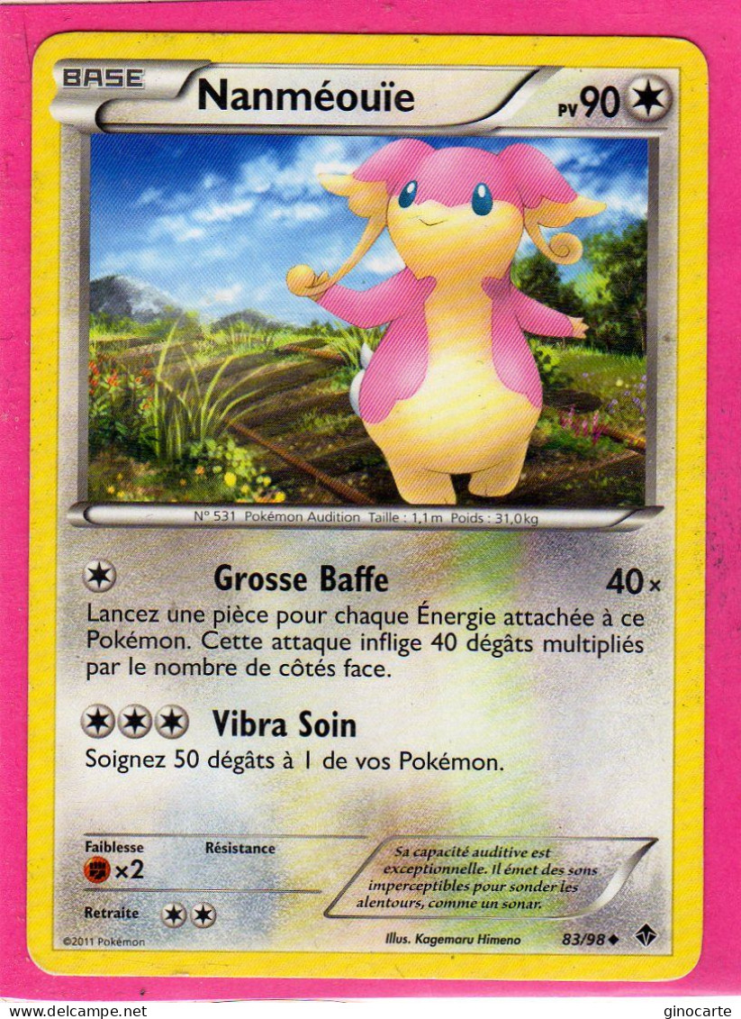 Carte Pokemon Francaise 2011 Noir Et Blanc Pouvoir Emmergeant 83/98 Nanmeouie 90pv Occasion - Schwarze Und Weiße