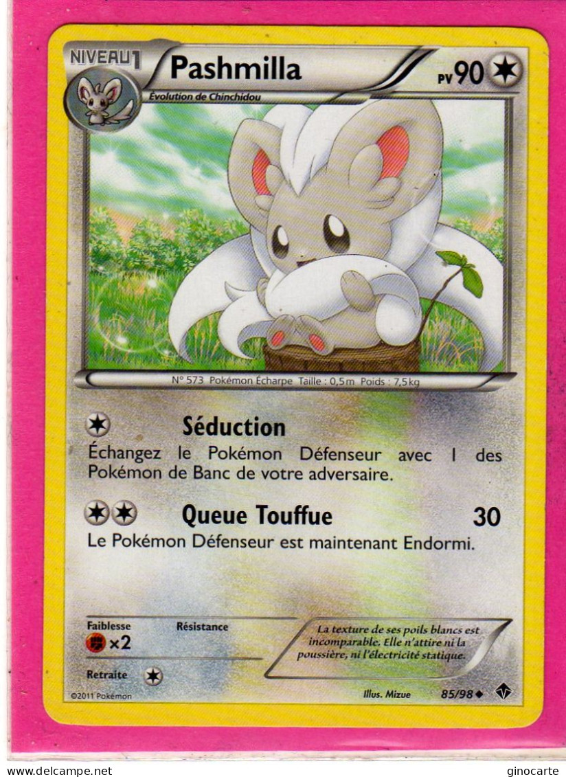 Carte Pokemon Francaise 2011 Noir Et Blanc Pouvoir Emmergeant 85/98 Pashmilla 90pv Bon Etat - Schwarze Und Weiße