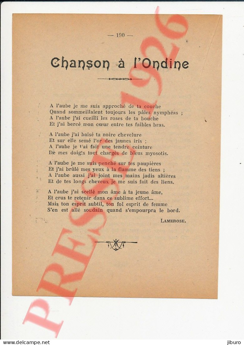 Doc 1926 Chanson à L'Ondine Nymphéas Myosotis Iris Fleur Rose Poésie 250/43 - Ohne Zuordnung