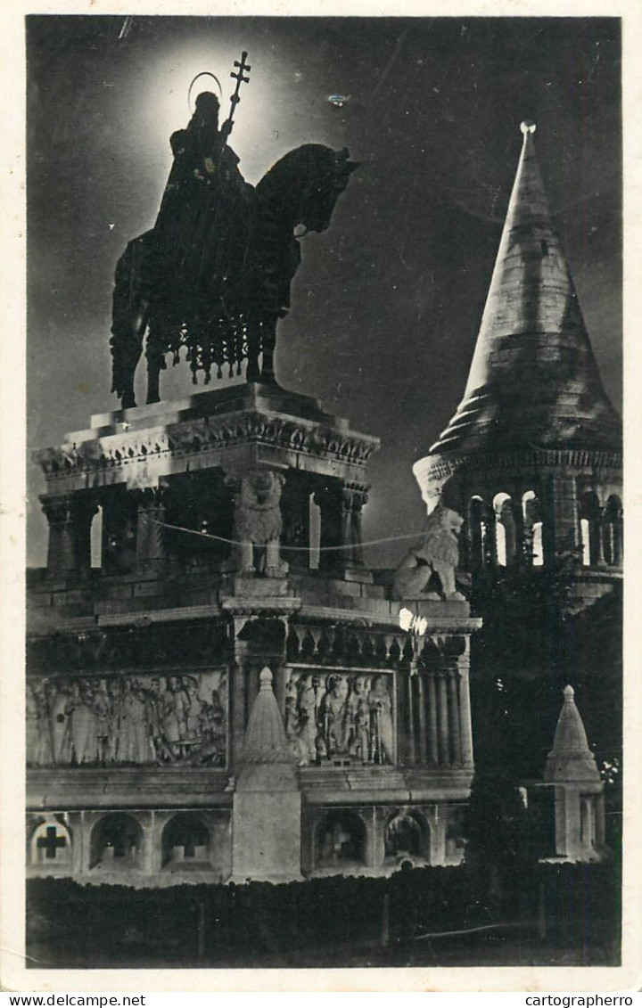 Hungary Budapest St Stephens Equestrian Statue Monument Night View - Hungría