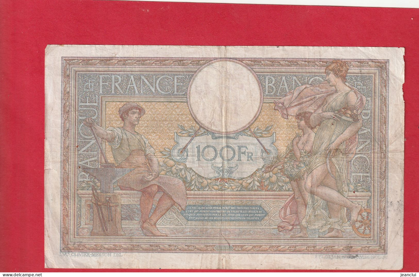 100 ANCIENS FRANCS "  SANS LOM 02  "  .  17-12-1915    -  SERIE =  M.3185  .  N°  143   .  2 SCANNES - 50 F 1927-1934 ''Luc Olivier Merson''