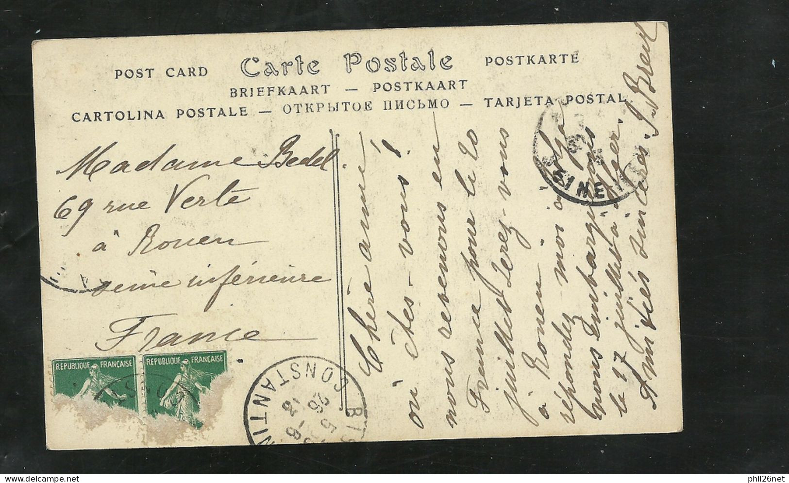 CPA  édition N D  Phot. N°194A Femme Des Ouled-Nails Dos Divisé Constantine 26/6/1913 Rouen 30/6/1913 N°137x2   B/TB - Femmes