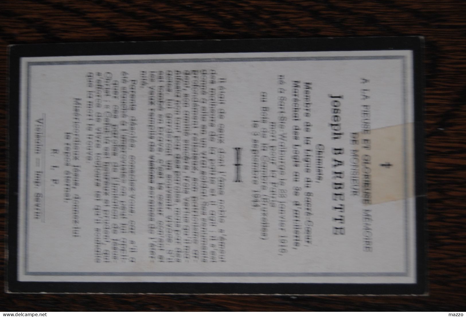 663/ Joseph BARBETTE - Maréchal Des Logis 3°d'artillerie-Sart Ste Walburge22/1/16 -mort Pr La Patrie Bois Cambre 3/9/44 - Obituary Notices