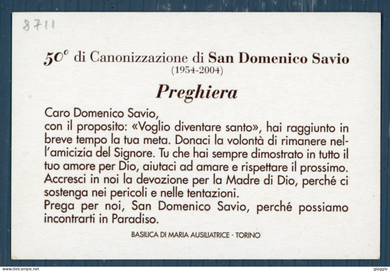 °°° Santino N. 8711 - San Domenico Savio - Cartoncino °°° - Religion & Esotérisme