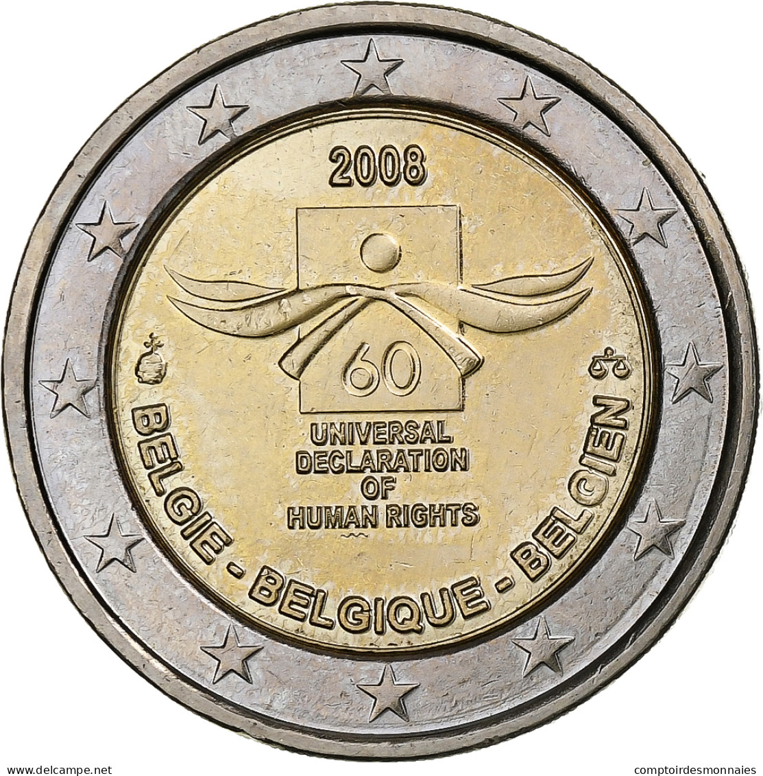 Belgique, 2 Euro, 2008, Bruxelles, Bimétallique, SUP - België