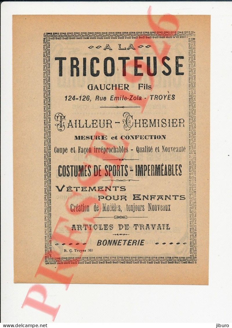 Publicité Gaucher Fils A La Tricoteuse Troyes Tailleur Chemisier Métier + Banque Crédit Du Nord Rue Jean Roisin Lille - Zonder Classificatie
