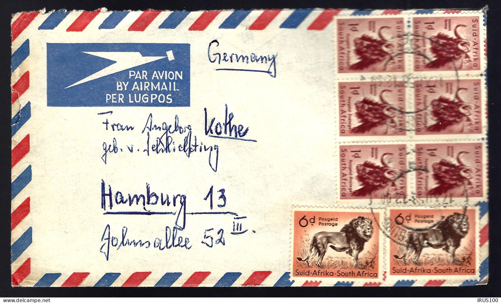 AFRIQUE DU SUD - LETTRE DE 1958 - POUR HAMBOURG -   - Storia Postale