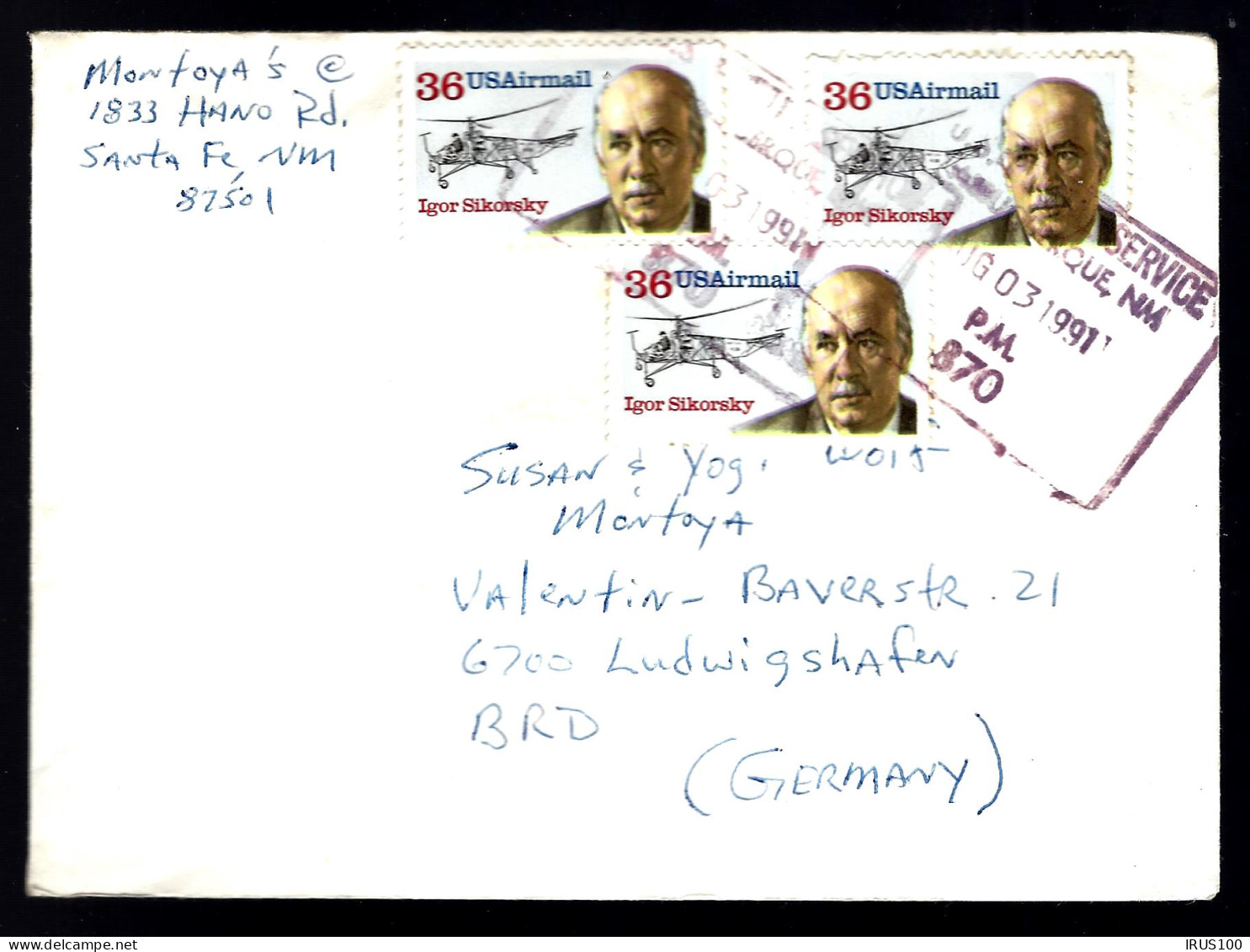 USAirmail  - IGOR SIKORSKY - THÈME: HÉLICOPTÈRE - CORRESPONDANCE LUDWIGSHAFEN - - Hubschrauber