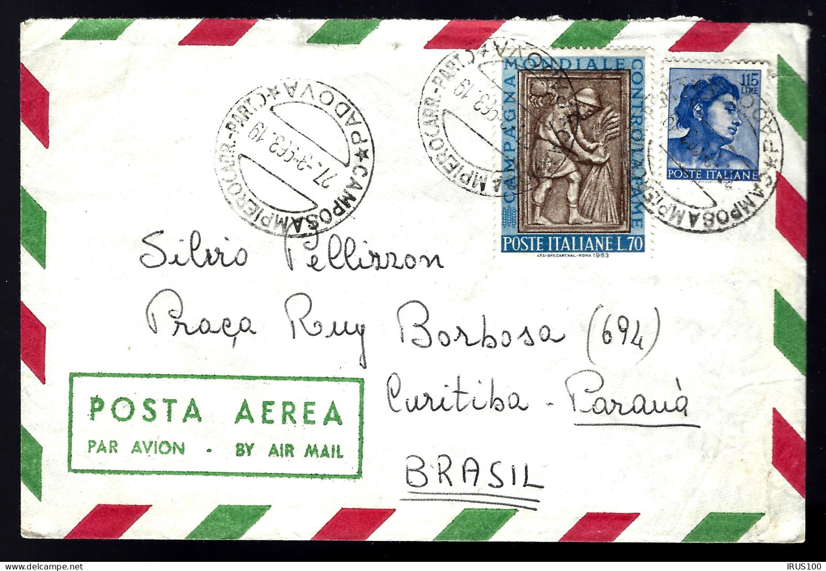 ITALIE - 1963 - LETTRE PAR VOIE AÉRIENNE - POUR LE BRÉSIL -  - 1961-70: Ungebraucht