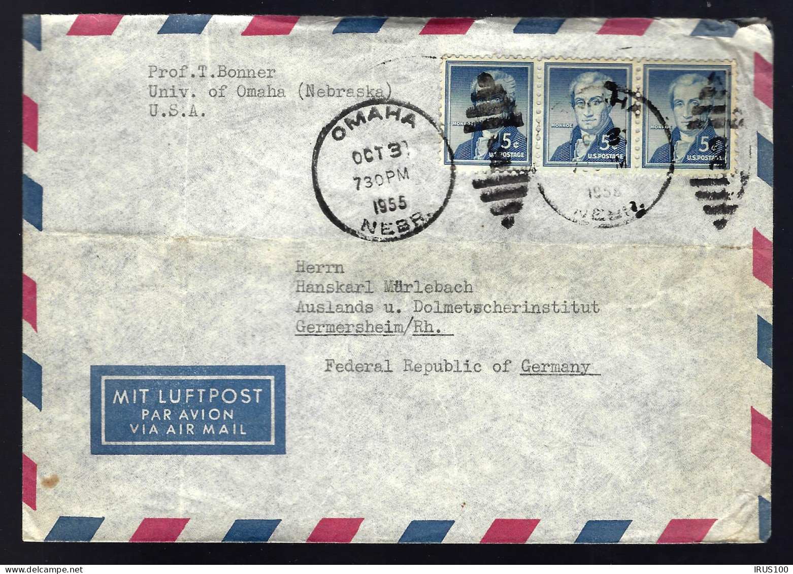 LETTRE DE OMAHA (NEBRASKA) - 1955 - POUR GERMERSHEIM - LUFTPOST - - Lettres & Documents
