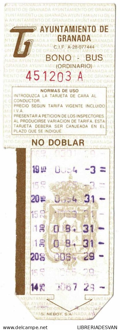 Billete De Transporte Bono-Bus Granada Años 80 - Europe