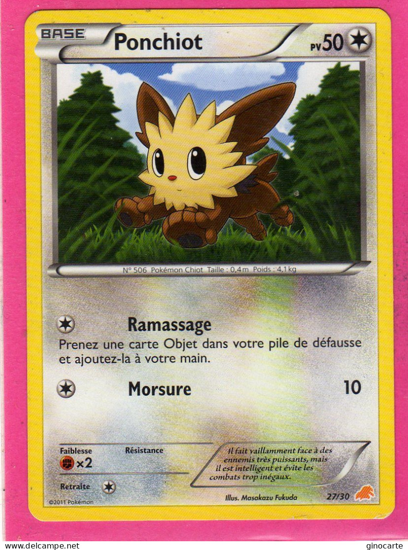 Carte Pokemon Francaise 2011 Trainer Kits 27/30 Ponchiot 50pv Bon Etat - Trainer Kits