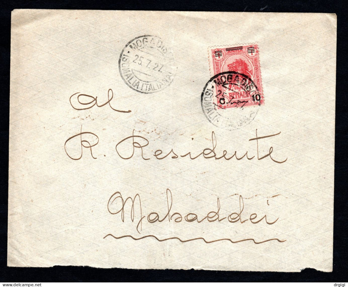 SOMALIA ITALIANA, BUSTA 1927, SASS. 75, MOGADISCIO X MAHADDEI - Somalië