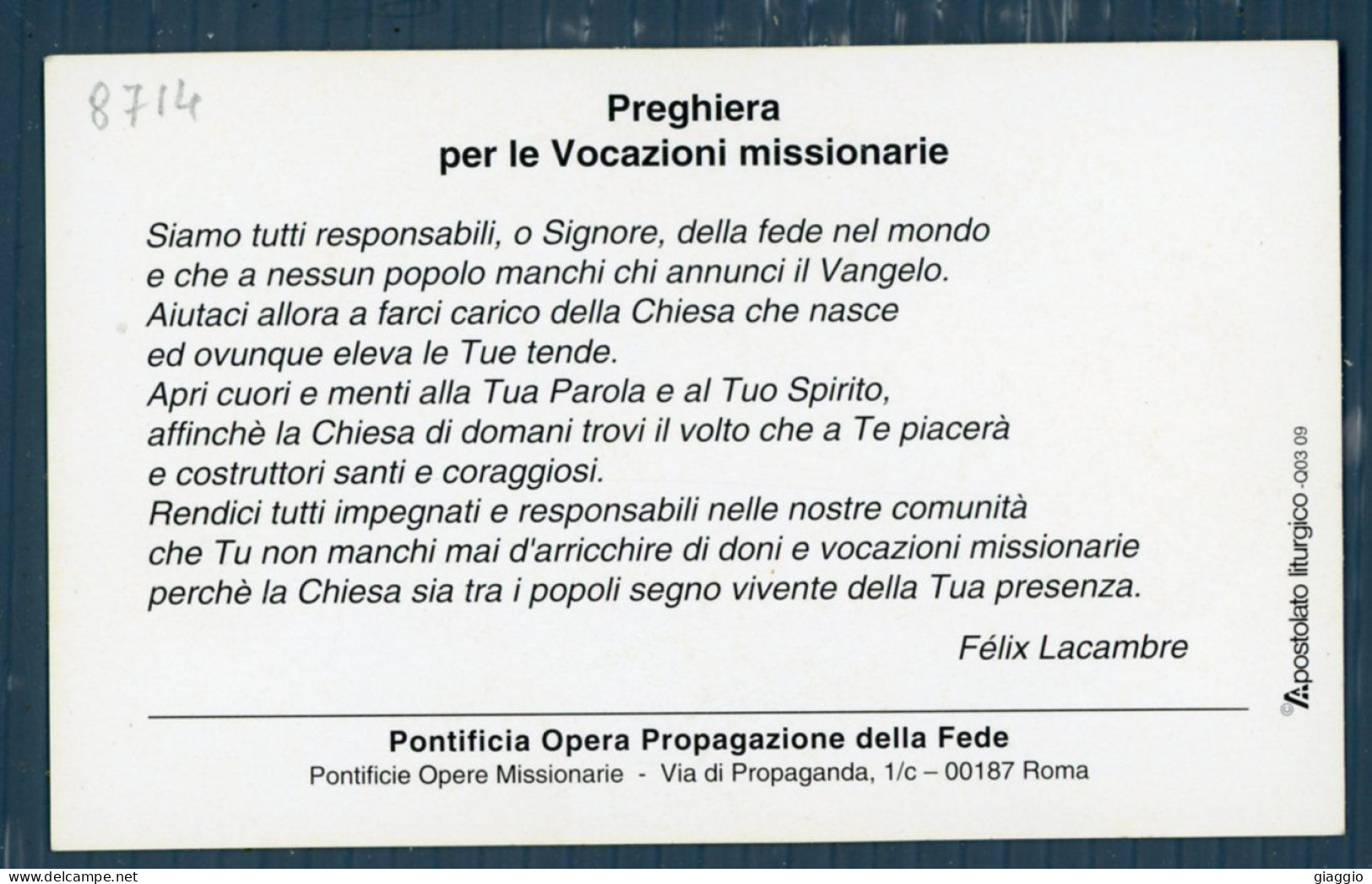 °°° Santino N. 8714 - Preghiera - Cartoncino °°° - Godsdienst & Esoterisme