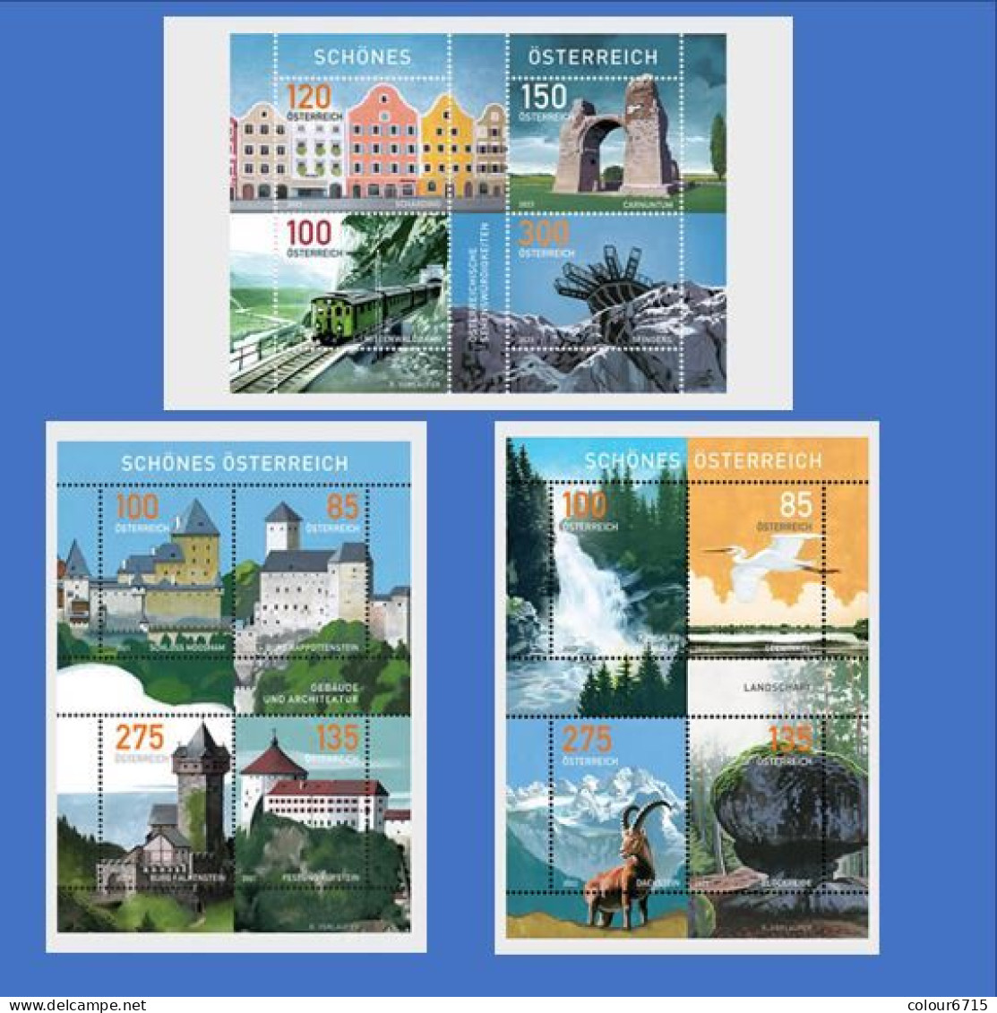 Austria 2021/2022/2023 "Beautiful Austria" –Sights/Landscapes Stamp MS/Block 3v MNH - Neufs