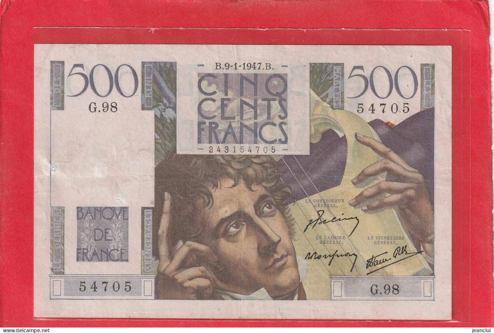 500 ANCIENS FRANCS "  CHATEAUBRIAND  "   .  9-1-1947    -  SERIE =  G.98  .  N°  54705   .  2 SCANNES - 500 F 1945-1953 ''Chateaubriand''