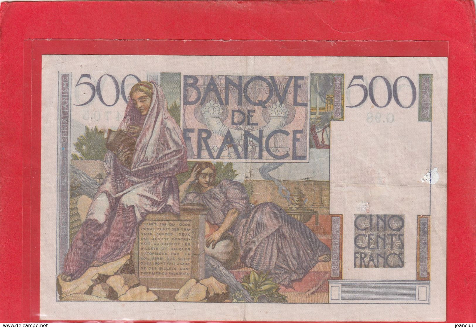 500 ANCIENS FRANCS "  CHATEAUBRIAND  "   .  9-1-1947    -  SERIE =  G.98  .  N°  54705   .  2 SCANNES - 500 F 1945-1953 ''Chateaubriand''