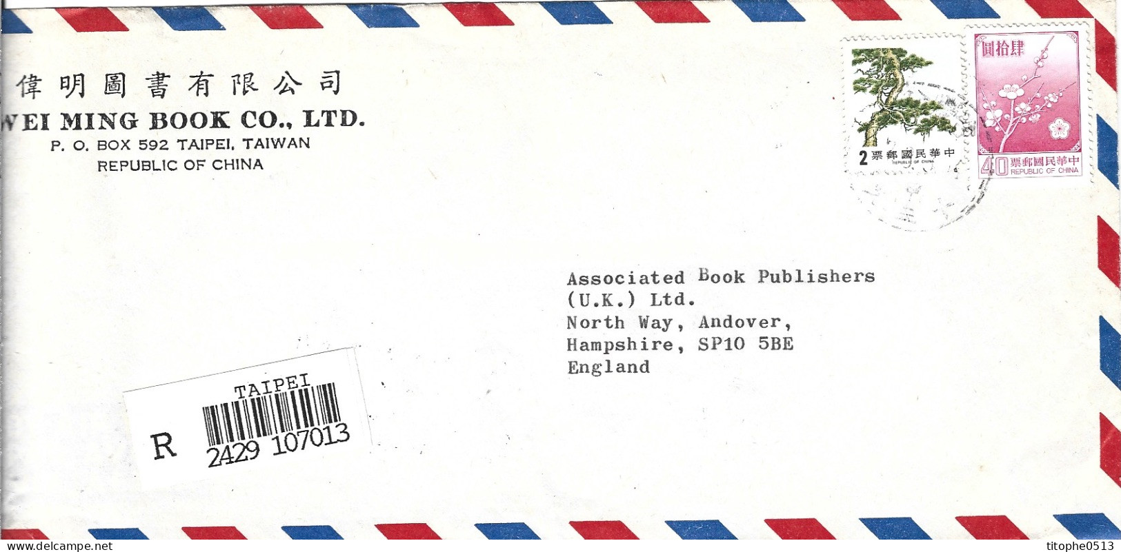 TAÏWAN. N°1536 De 1984 Sur Enveloppe Ayant Circulé. Pin. - Covers & Documents
