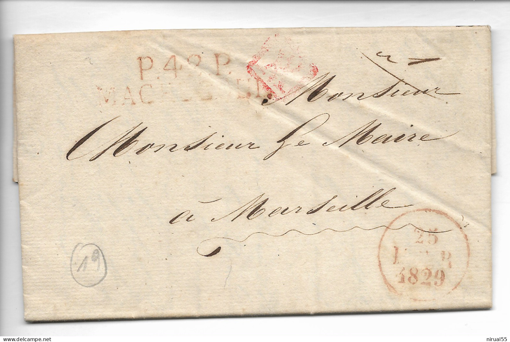 MACHECOUL Loire Atlantique Marque P.42.P. MACHECOUL Rouge + CAD 25/2/1829 Indice 19 Signalé En 1830 45x12     ....    G - Autres & Non Classés