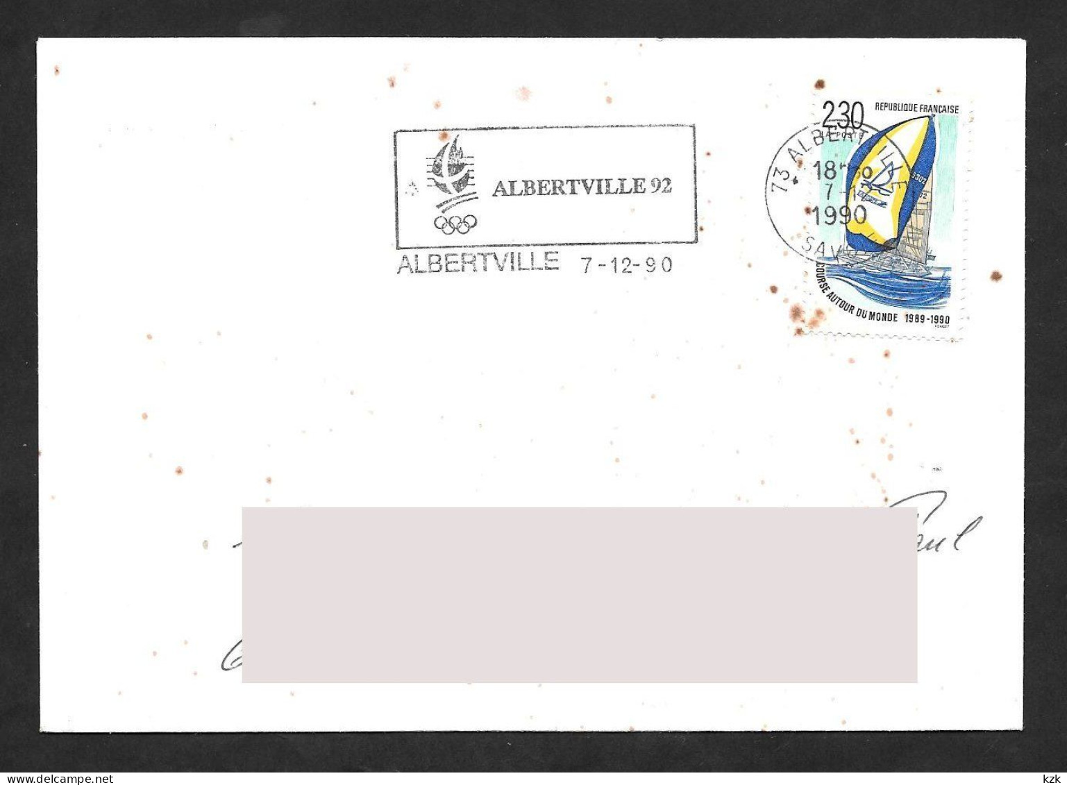 18	116	-	XVI° JO D'Hiver - Flamme   -  Albertville  7/12/1990 			Document Taché - Hiver 1992: Albertville