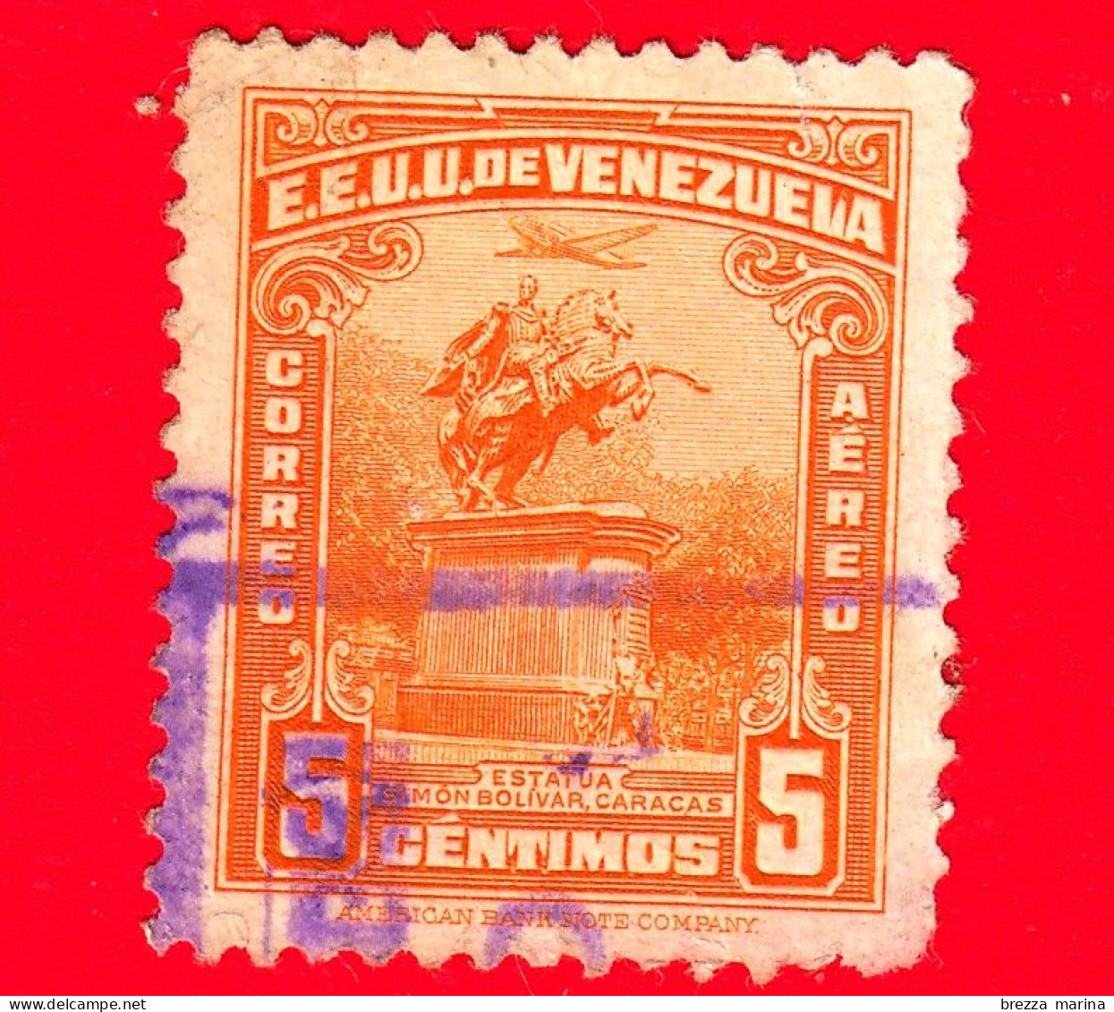 VENEZUELA - Usato - 1947 - Caracas - Statua Di Simon Bolivar - 5 - Posta Aerea - Venezuela