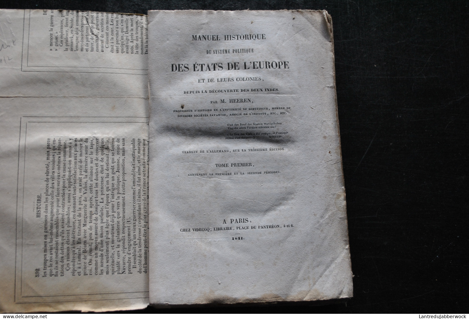 HEEREN Manuel Historique Du Système Politique Des états D'Europe Et De Leurs Colonies - 2 Indes Tome 1 Chez Videcoq 1841 - 1801-1900