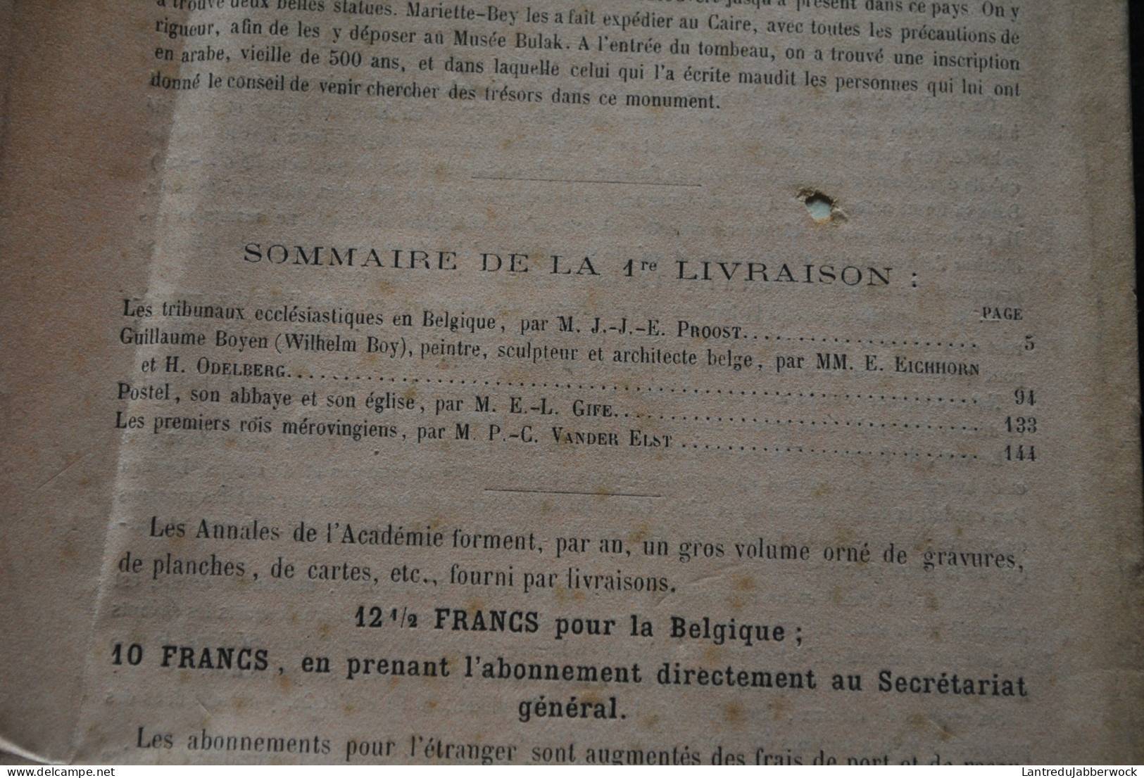 Annales De L'Académie D'archéologie De Belgique 1è Liv 1872 Tribunaux Ecclésiastiques Guillaume BOYEN Postel Abbaye BOY - Belgium