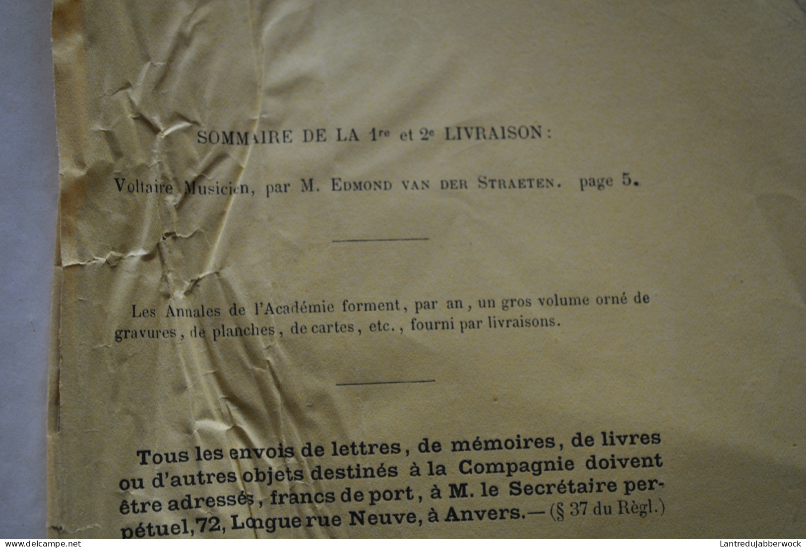 Annales De L'Académie D'archéologie De Belgique 1e & 2è Liv 1878 Voltaire Musicien Edmond Van Der Straeten - Wagnérisme - 1801-1900