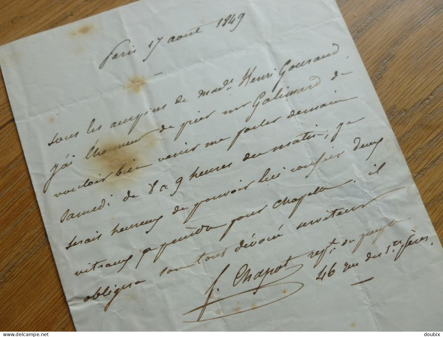 François CHAPOT (1811-1856) Député Gard VIGAN Nimes. AUTOGRAPHE - Historische Personen