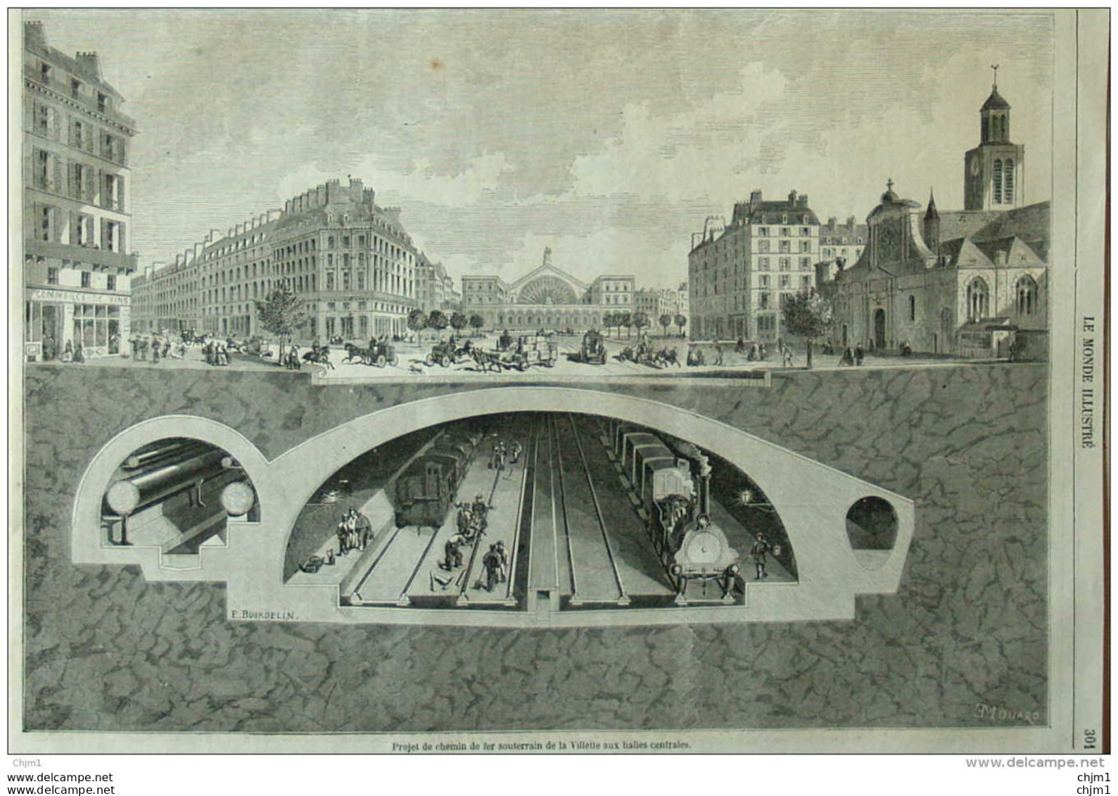 Projet De Chemin De Fer Souterrain De La Villette Aux Halles Centrales - Page Original 1861 - Historische Dokumente