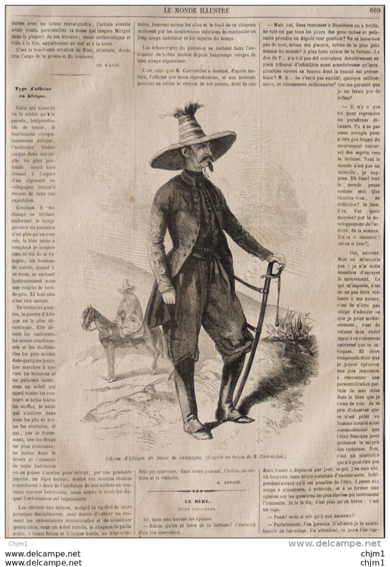 Officier D'Afrique En Tenue De Campagne - Page Original 1861 - Historische Dokumente