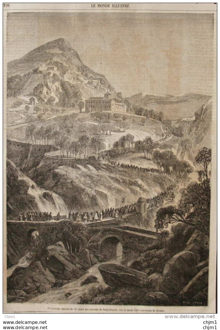 Pèlerinage Annuel Au Couvent De Saint-Bênoit, Sur Le Mont Caro (environs De Rome) - Page Original - 1861 - Historische Dokumente