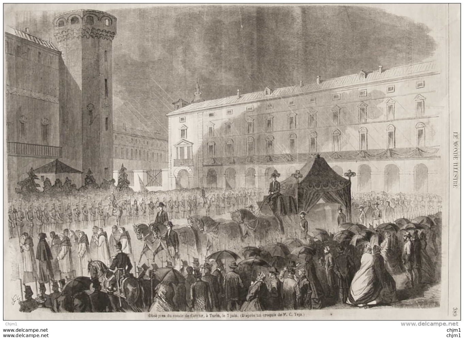 Obsèques De La Comte De Cavour à Turin - Page Original 1861 - Historische Dokumente