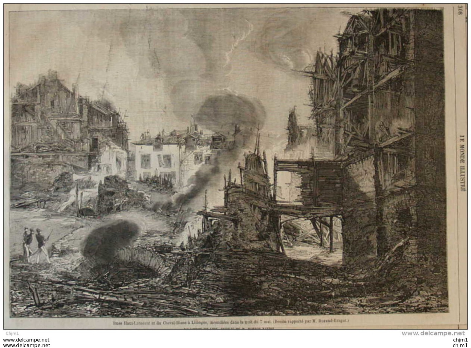 Rues Haut-Lansecot Et Du Cheval-Blanc à Limoges, Incendiées Dans La Nuit Du 7 Mai - Page Original -  1861 - Historische Dokumente