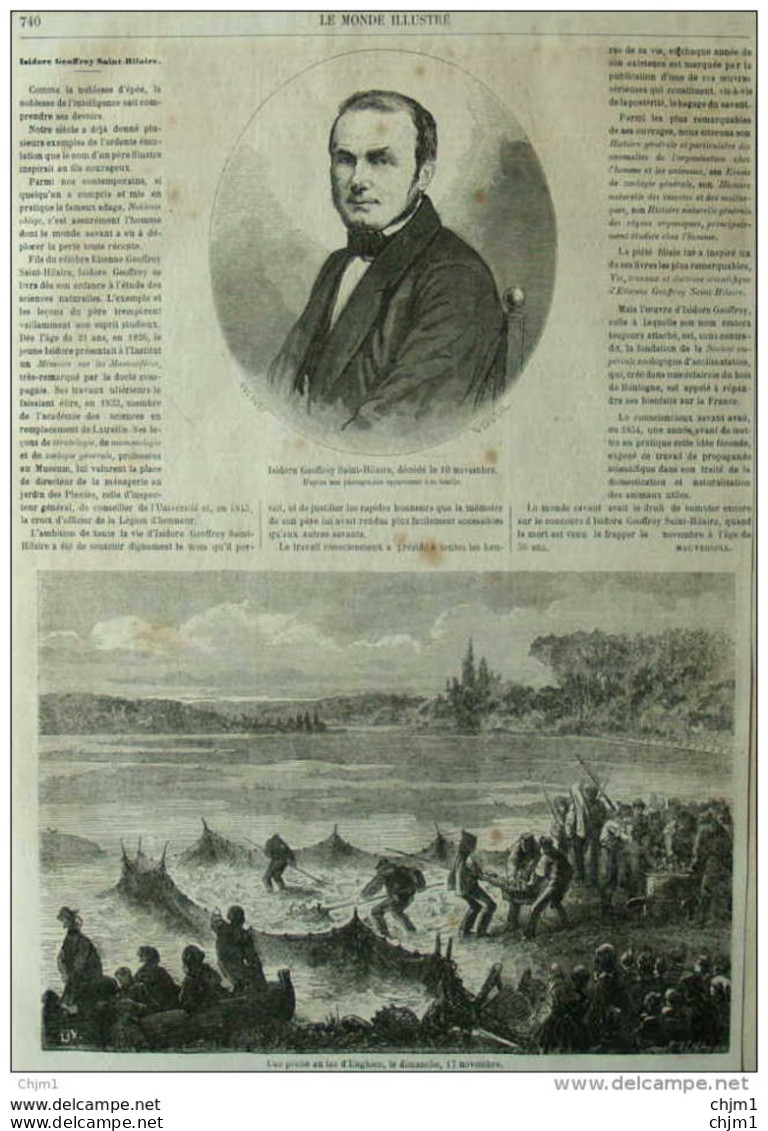 Une Pêche Au Lac D'Enghien  - Issidore Geoffrey Saint-Hilaire - Page Original 1861 - Historische Dokumente