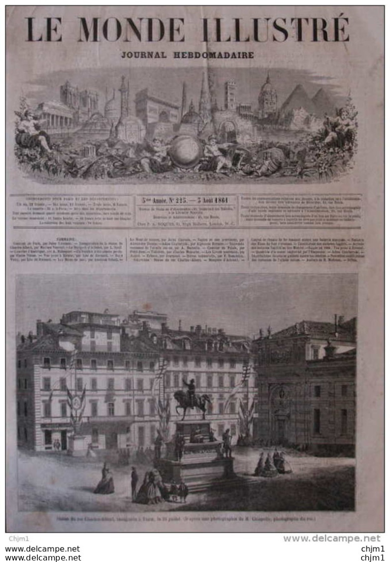 Statue Du Roi Charles-Albert, Inaugurée à Turin - Page Original 1861 - Historische Dokumente