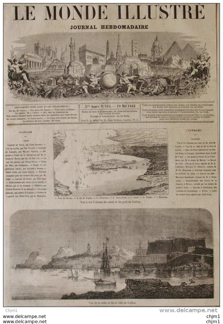 Vue De La Rade Et De La Ville De Corfou - Page Original 1861 - Historische Dokumente