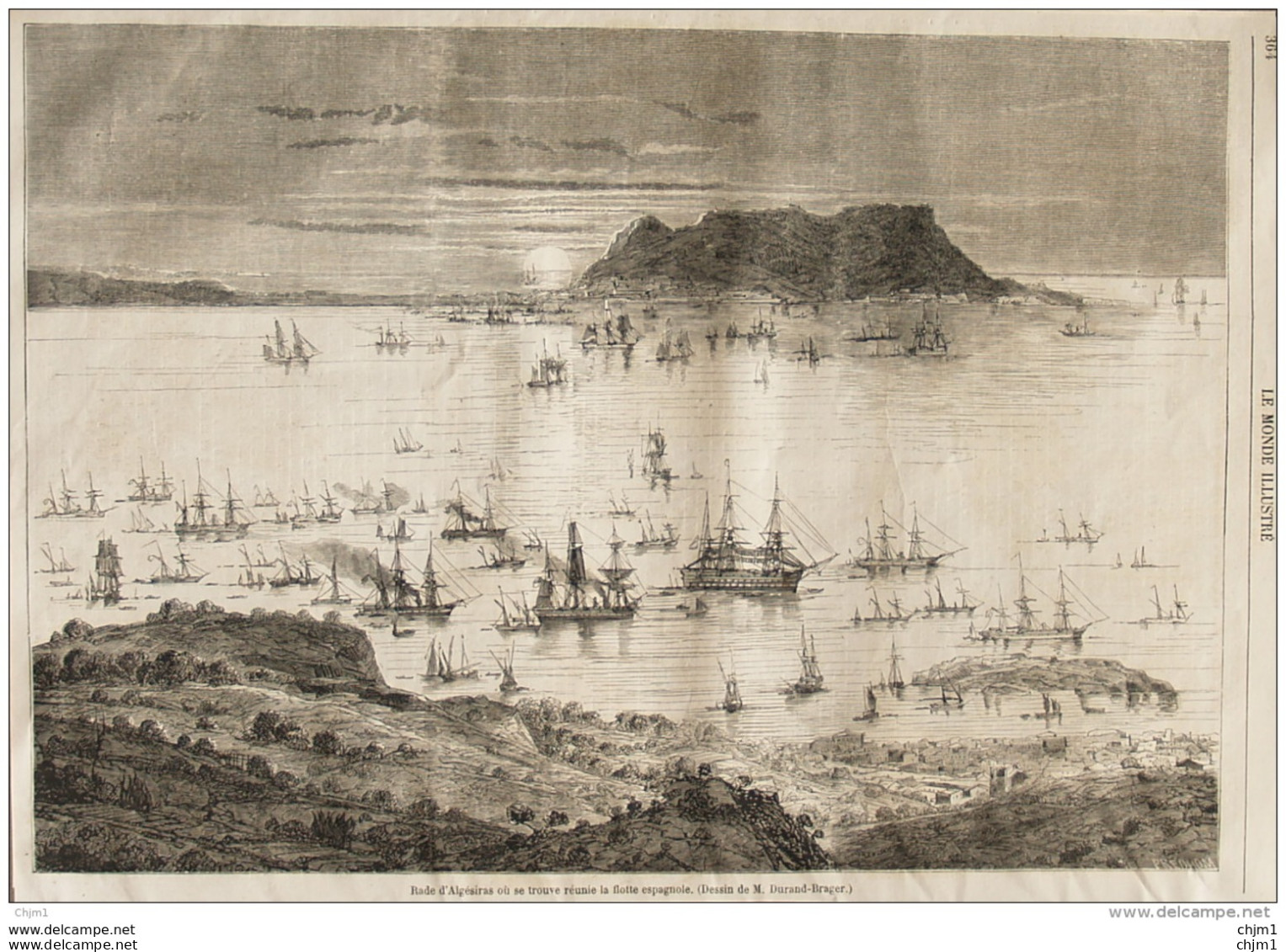 Rade D'Algésiras Où Se Trouve Réunie La Flotte Espagnole - Page Original 1861 - Historische Dokumente
